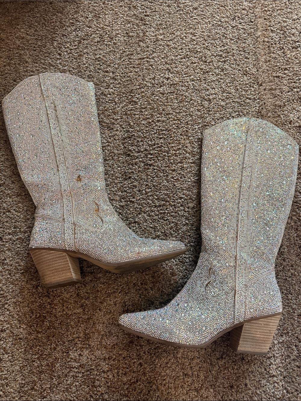 Matisse Crystal-Embellished Cream Western Heeled Boots